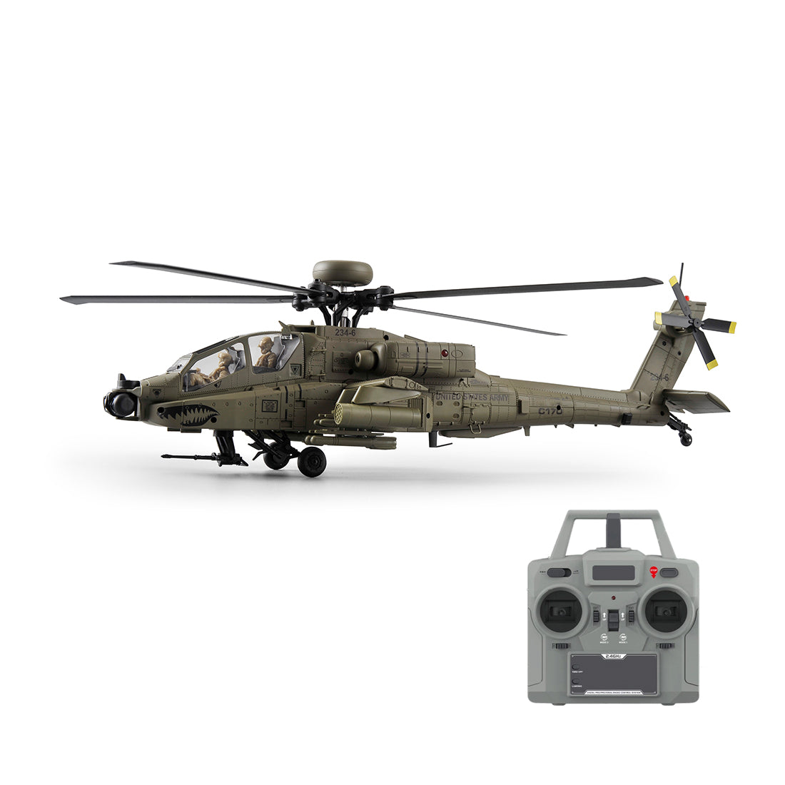 rc era c170 ah-64d 1/48 scale 2.4g 6ch flybarless military rc helicopter model with optical flow positioning, tof altitude hold, one-key inverted flight and brushless motor (rtf version)