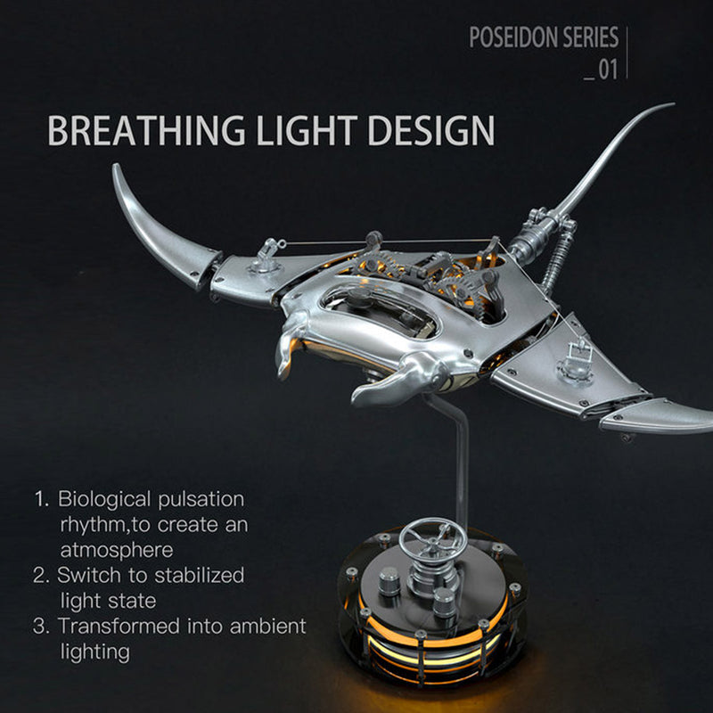 Manta Ray Mechanical Marine Biological 3D Metal Assembly Model with Lights - EngineDIY