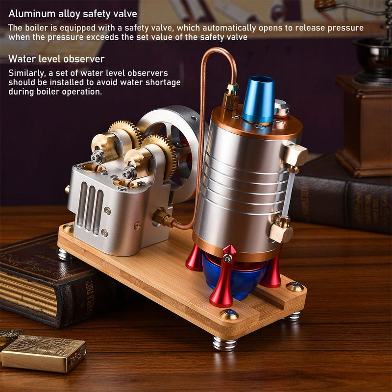 Retro All-metal Vertical Twin-Cylinder Steam Engine Model with Dynamic Balanced Crankshaft RTR STEM Model - EngineDIY
