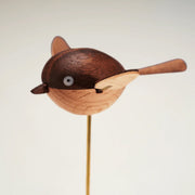 handcrafted wooden long-tailed tit bird model - desktop stress relief display