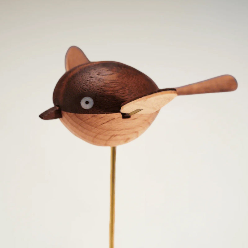 handcrafted wooden long-tailed tit bird model - desktop stress relief display