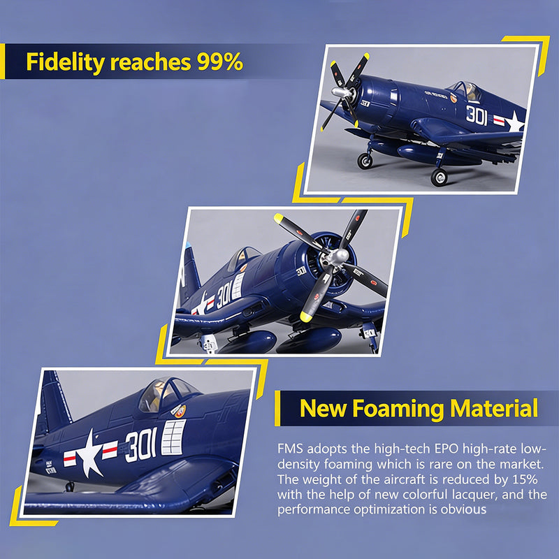 f4u wwii military rc airplane, 2.4g 4ch epp fixed wing scale aircraft, 800mm wingspan with jst connector, no reflex (rtf version)