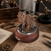 3d metal dynamic double-head oil pumping unit model, vintage gear-driven oilfield machinery with glass cover & wood base (finished)