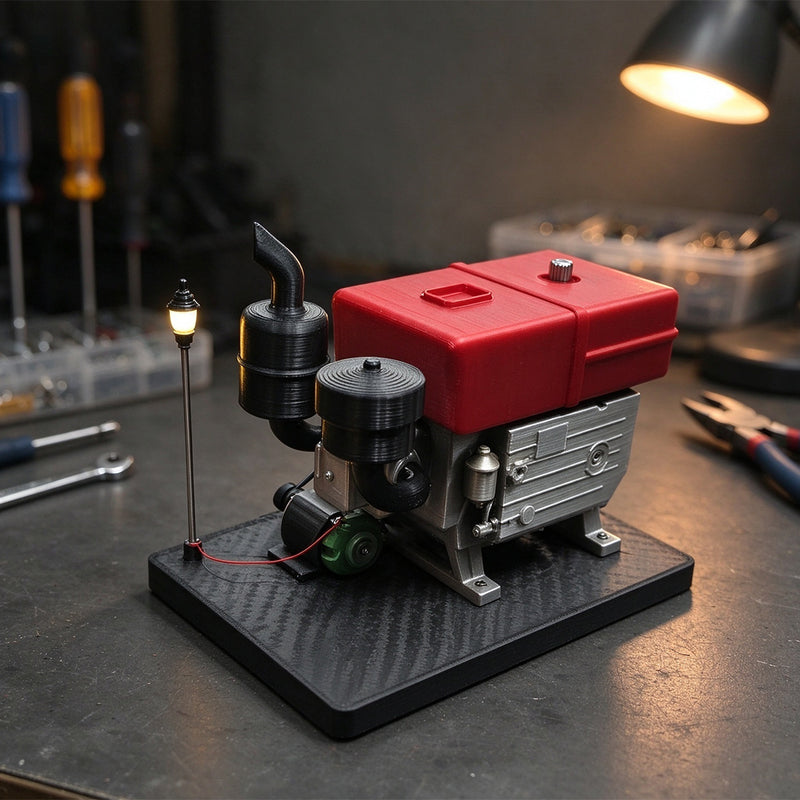 3d printed electric single cylinder diesel engine model for desktop display