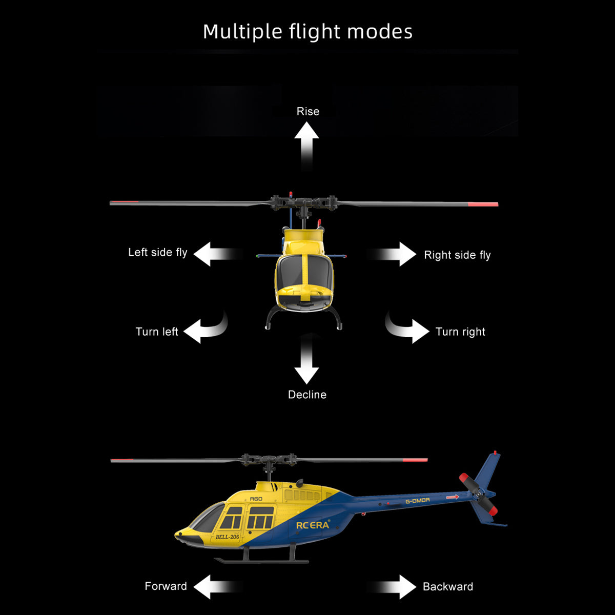 a60 bell206 90-class 2.4g 4ch single rotor flybarless mini rc helicopter model with optical flow altitude hold 1/42 scale