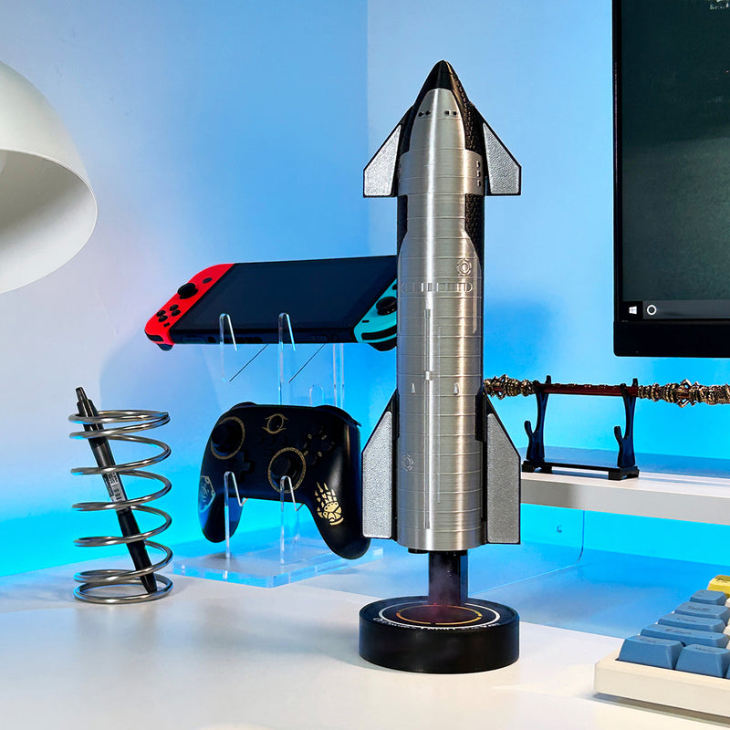spacecraft desktop humidifier, usb rechargeable mist diffuser with red led light for gaming desk & home decor