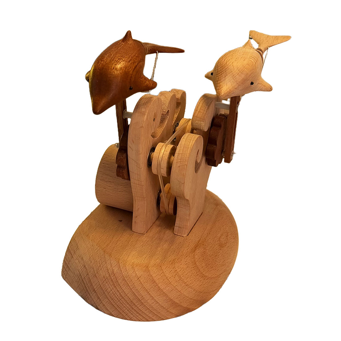 handcrafted wooden dolphin dynamic model - desktop stress relief display