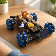 stirling engine rc mecanum wheel vehicle with crystal cylinder, remote control, lcd display, stem physics model (assembled)