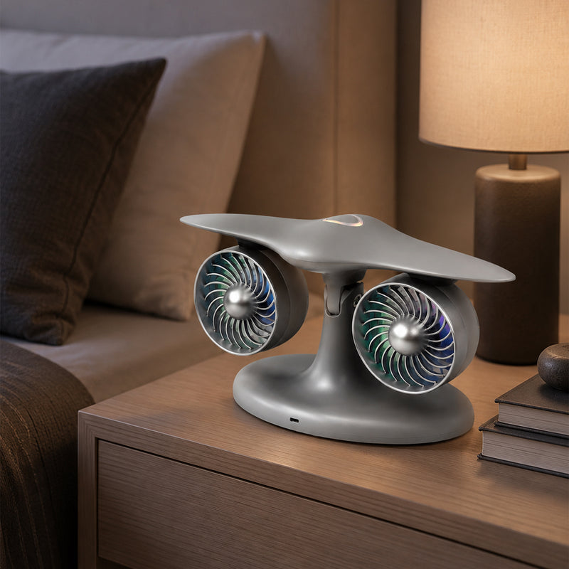 dual turbo jet engine desktop fan with usb, led lights and 3-speed quiet cooling for home office