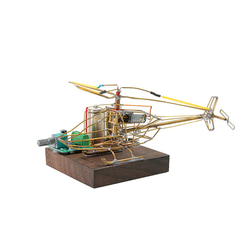 diy metal wire helicopter model kit with led light strip - rotatable creative desktop decor