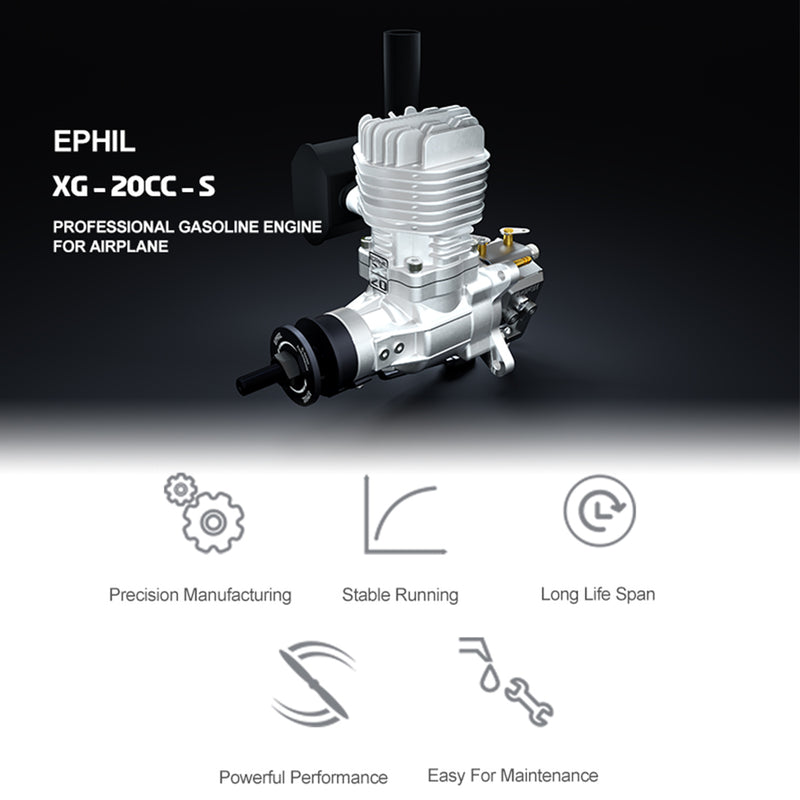 ephil xg-20cc-s glow plug two-stroke single cylinder gasoline engine model for fixed-wing aircraft models