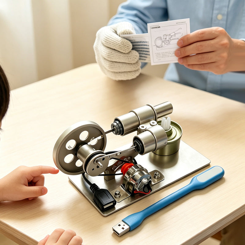 diy stirling engine model kit stem educational toy with usb night light