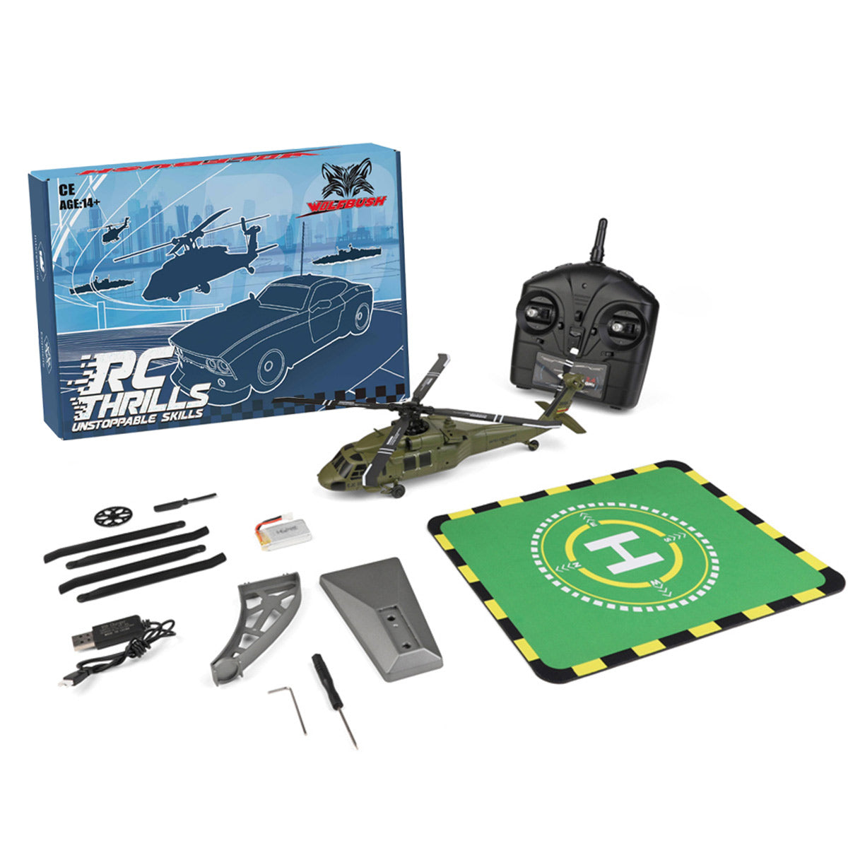 WL K170 Black Hawk UH-60L 170 Size 2.4G 4CH Flybarless RC Helicopter with Adjustable Left and right Hand Throttle (RTF Version)