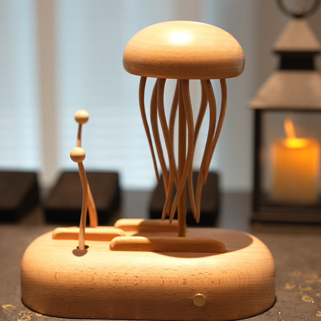 Wooden Jellyfish Bionic Ocean Creature Model – Dynamic Desktop Stress Relief Display