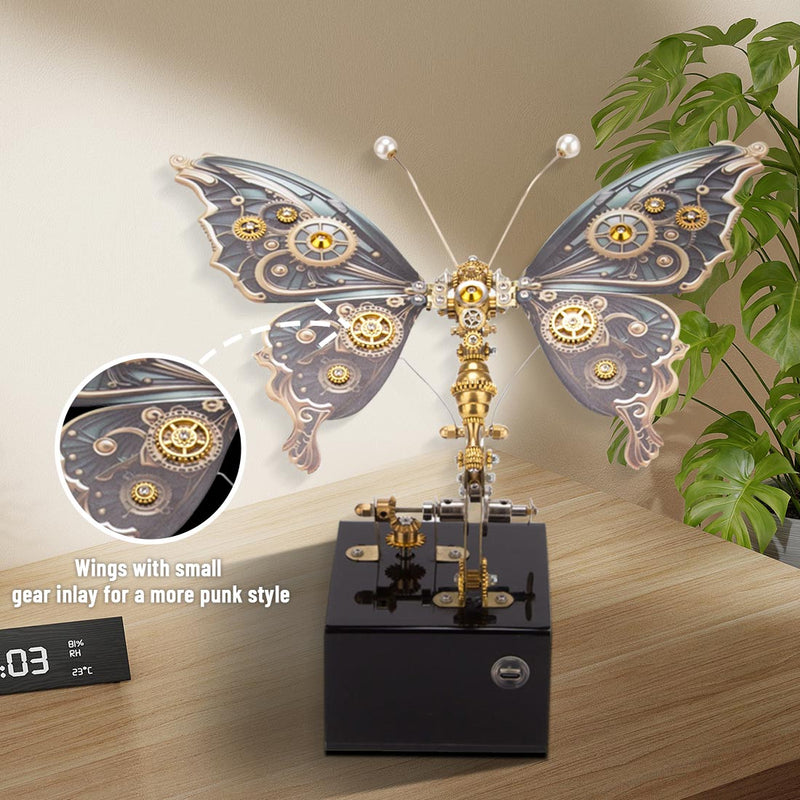 Mechanical 3D DIY Dynamic Butterfly Metal Model Building Kits with Music Box - EngineDIY