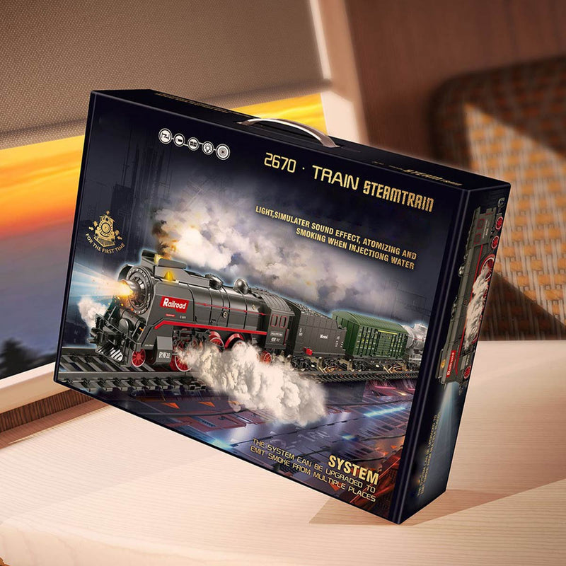 electric rc christmas train set model with carriage and long track - gift for boys and girls