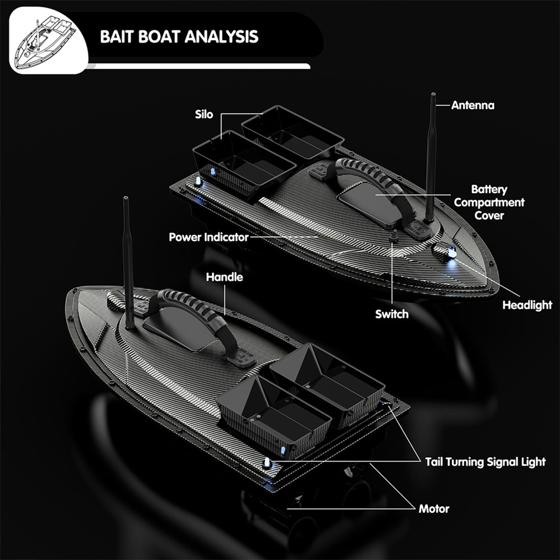 V070 GPS RC BAIT BOAT – 12000MAH, 500M RANGE, 1.5KG DUAL-HOPPER, 40 WAYPOINTS