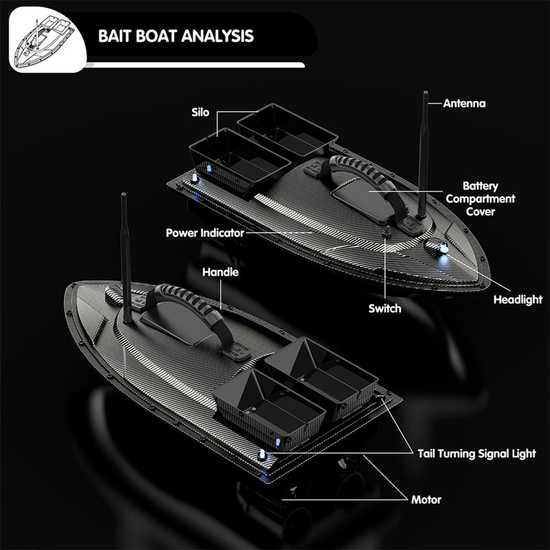 V070 GPS RC BAIT BOAT – 12000MAH, 500M RANGE, 1.5KG DUAL-HOPPER, 40 WAYPOINTS