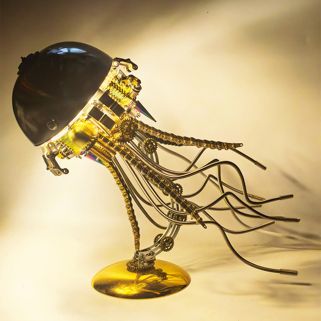 3d metal mechanical jellyfish model kit – diy steampunk assembly with usb warm light desk lamp for desktop display (800+pcs)