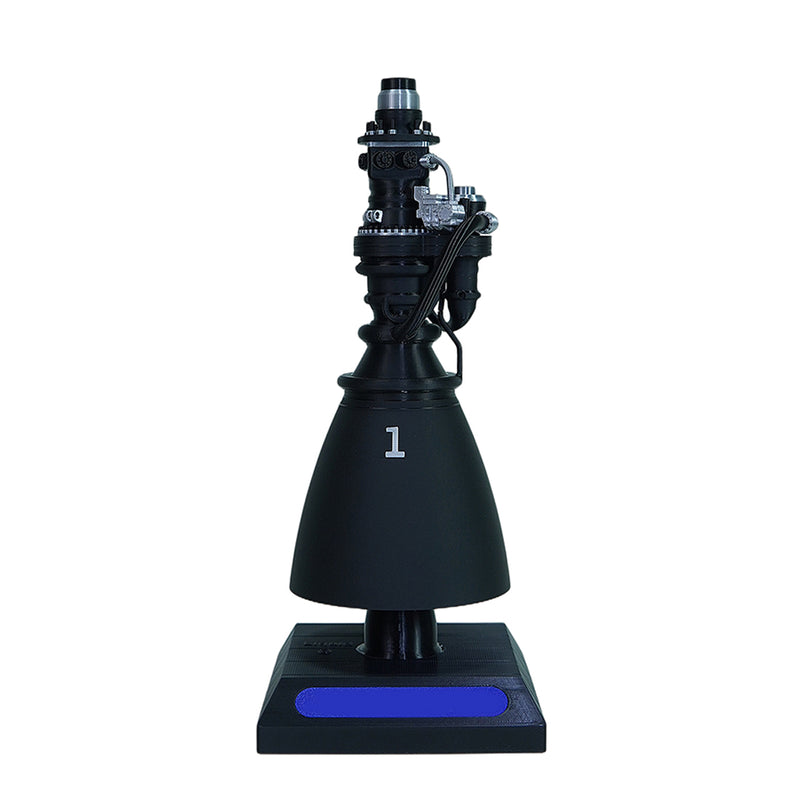 1/12 scale 3d printed space propulsion engine model with blue led flame display base, aerospace mechanical stem desk decor