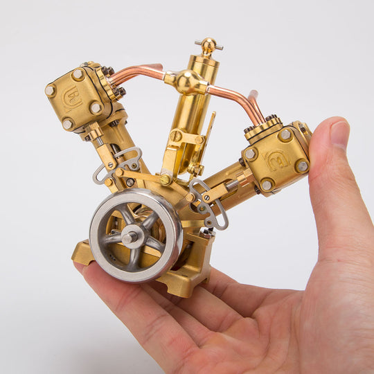 rw-v2 mini v-shape double cylinder steam engine model