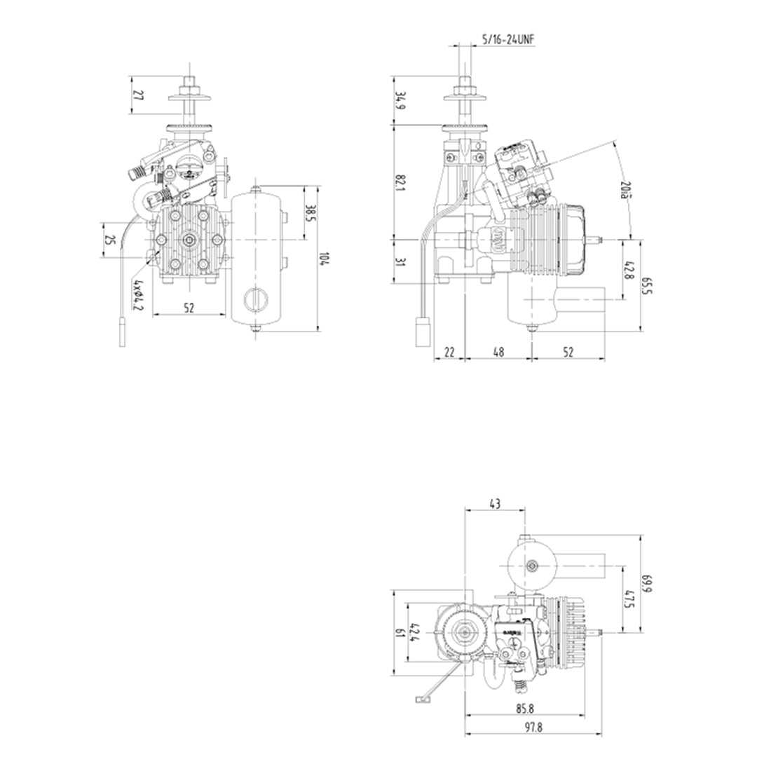 NGH GT17-Pro 17cc Single-Cylinder Two-Stroke Air-Cooled Gasoline Engine ...