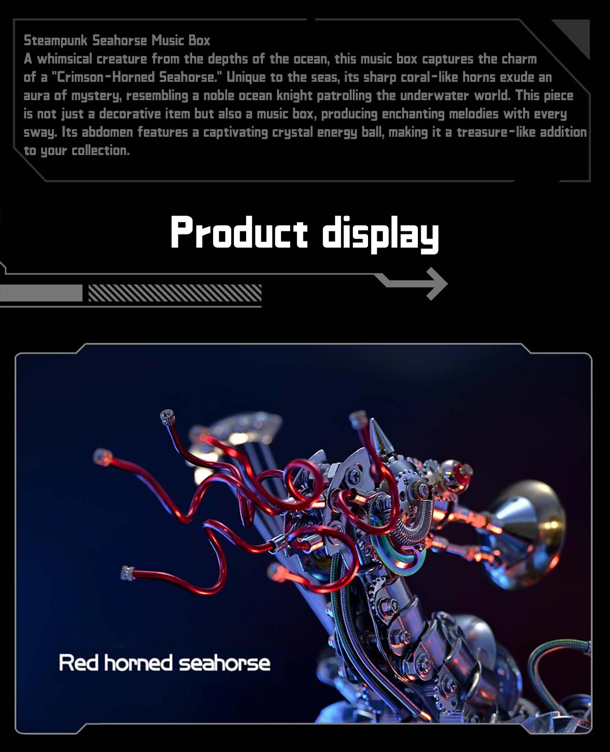3D Metal Steampunk Seahorse Music Box Assembly Model Kit - EngineDIY