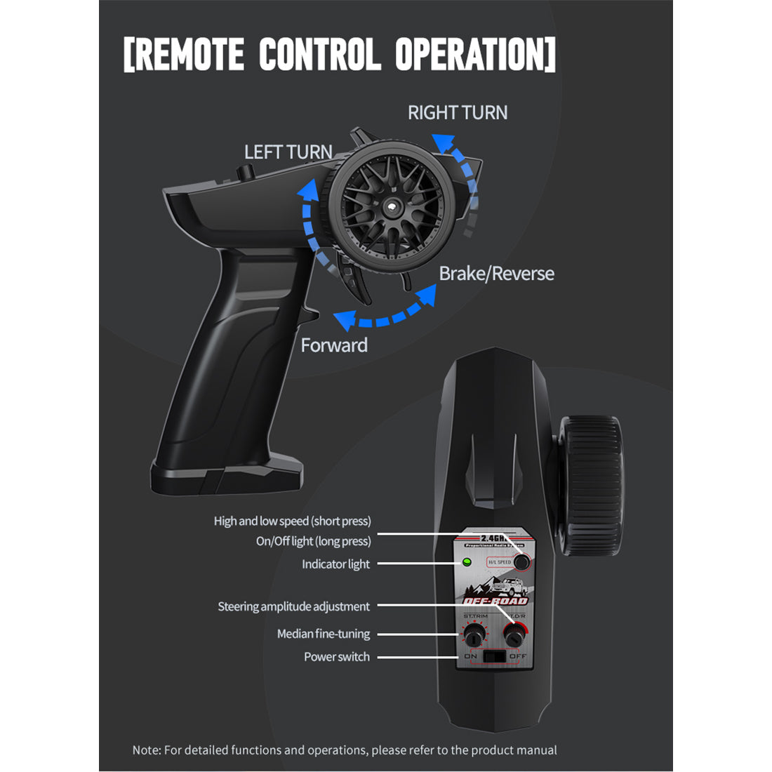 1/14 scale 2.4g full-proportional rc pickup truck with independent suspension and adjustable gear settings