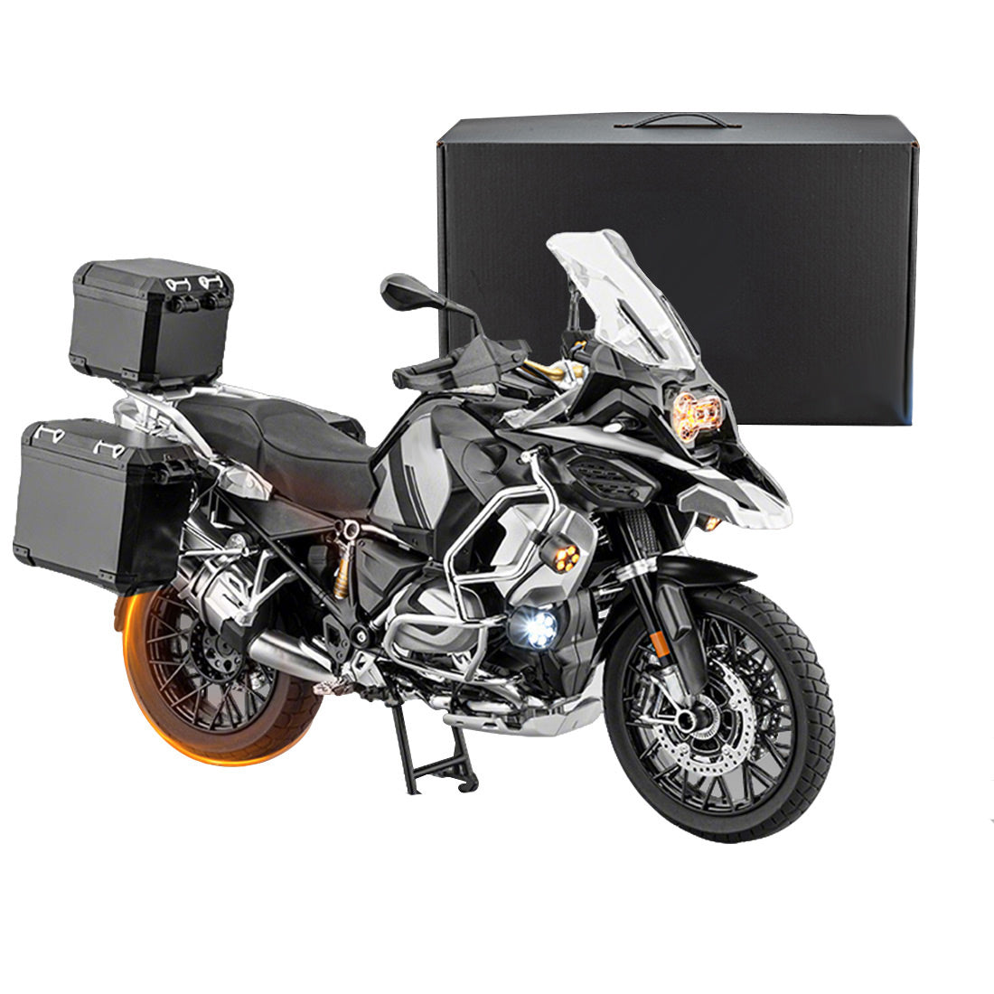 1/6 alloy r1250gs rc motorcycle model with remote control, ignition, sound, led lights & exhaust spray