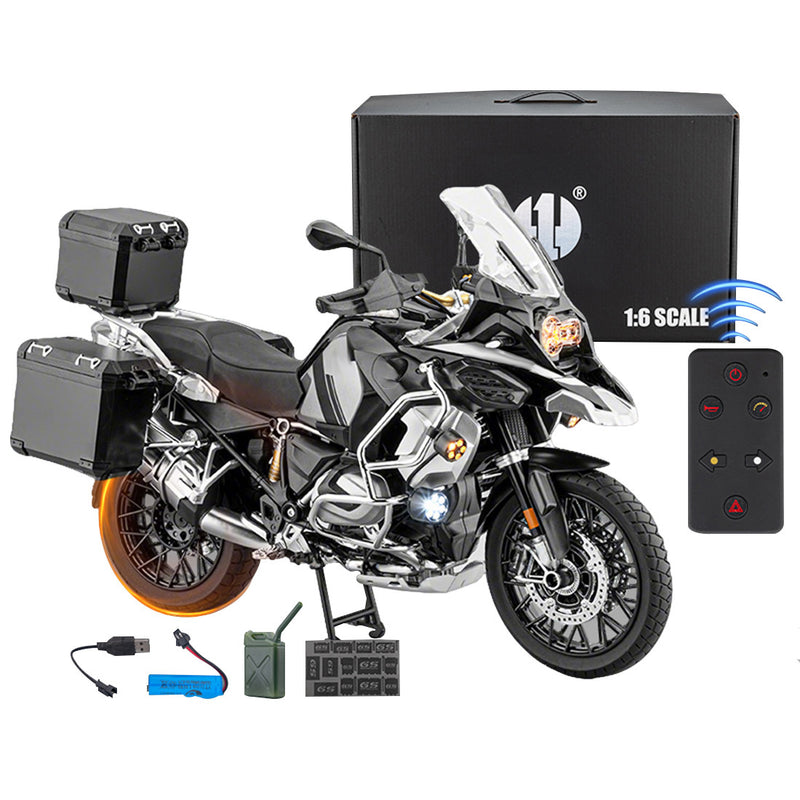 1/6 alloy r1250gs rc motorcycle model with remote control, ignition, sound, led lights & exhaust spray