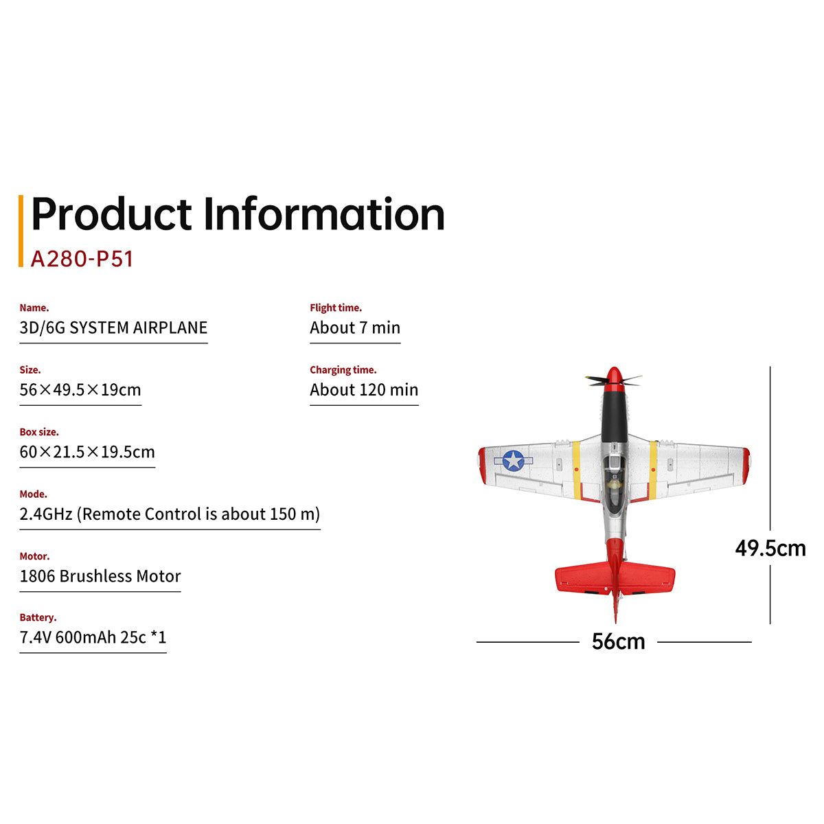 xk a280 p-51 3d/6g 2.4g 4ch brushless scale rc airplane model, 560mm wingspan epp fixed wing aircraft with quick release