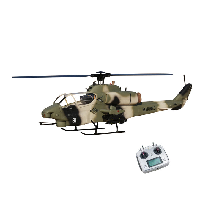 WOLFBUSH&ROBAN AH-1W Cobra 470-Class RC Helicopter-2.4G 6CH Dual-Rotor RC Military Model with GPS Positioning, Synchronized Turret & Left/Right-Hand Control