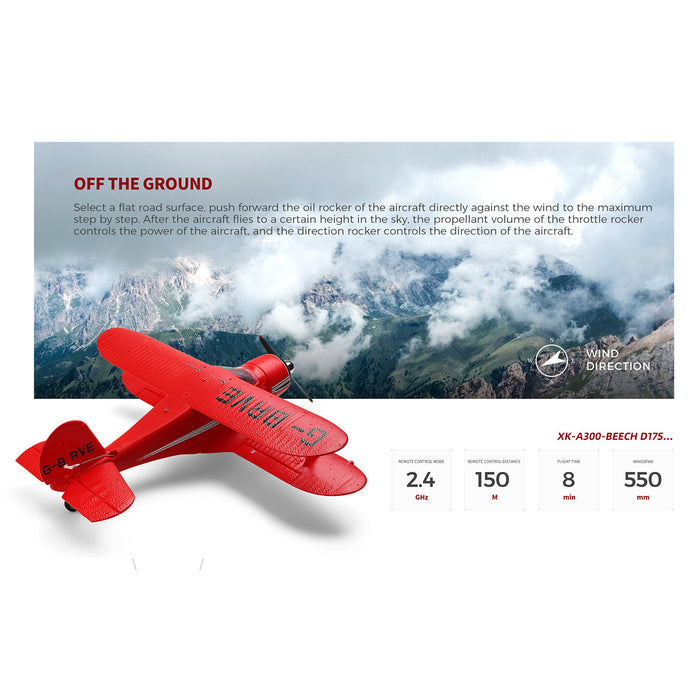 xk a300 beech d17s biplane 3d/6g 2.4g 4ch brushless scale rc airplane model, 550mm wingspan epp fixed wing aircraft with quick release