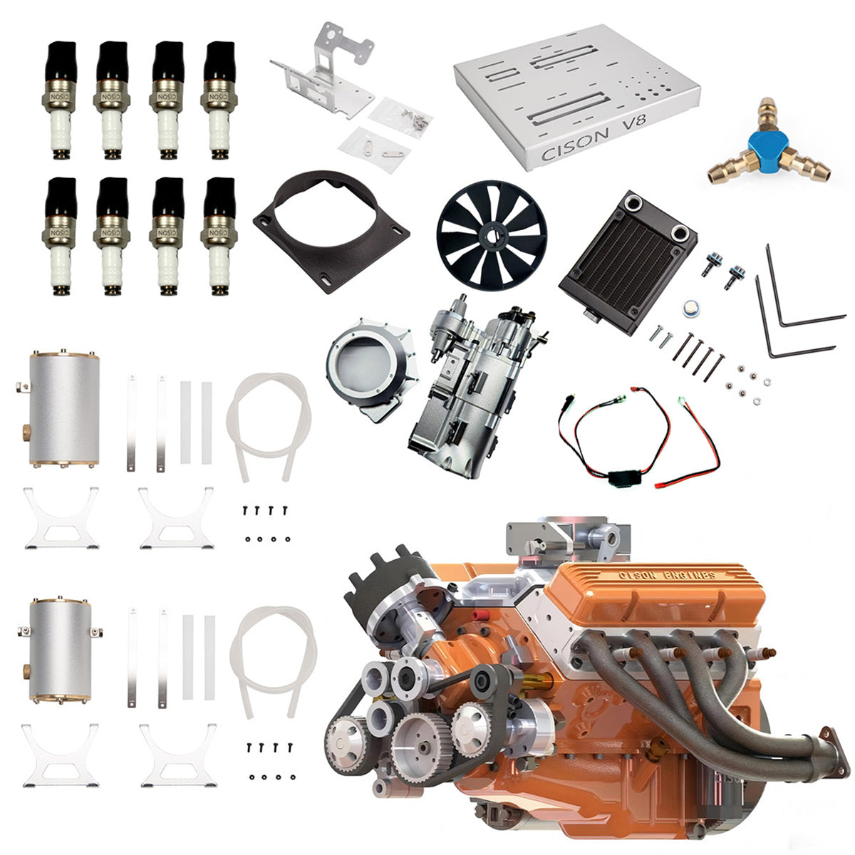 CISON V8 Engine Pro Small-block 44CC 1/6 Scale Water-Cooled 4-Stroke 8-Cylinder Gasoline Engine Internal Combustion V8 Engine Model Kit that Works - EngineDIY