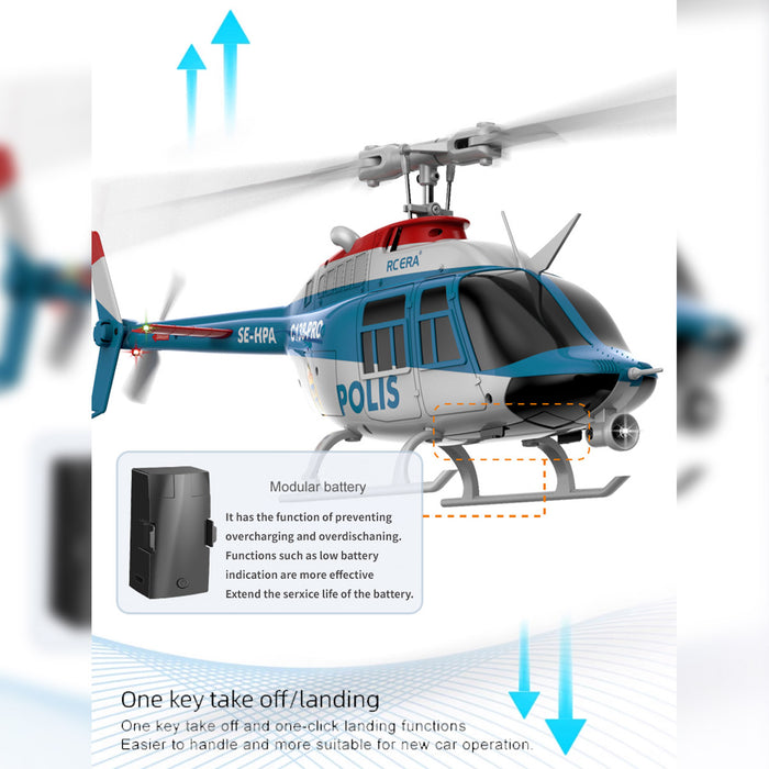 rc era c138pro 1/33 scale bell 206 2.4g 6ch flybarless single-rotor rc helicopter model with one-touch inverted flight (rtf version/police livery)