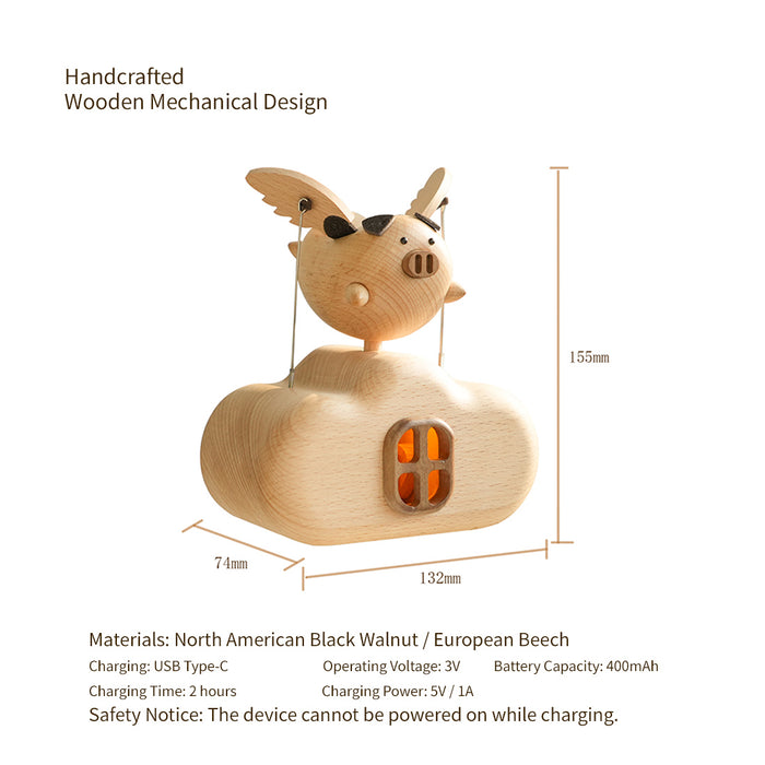 wooden illuminated flying pig dynamic model - desktop stress relief display