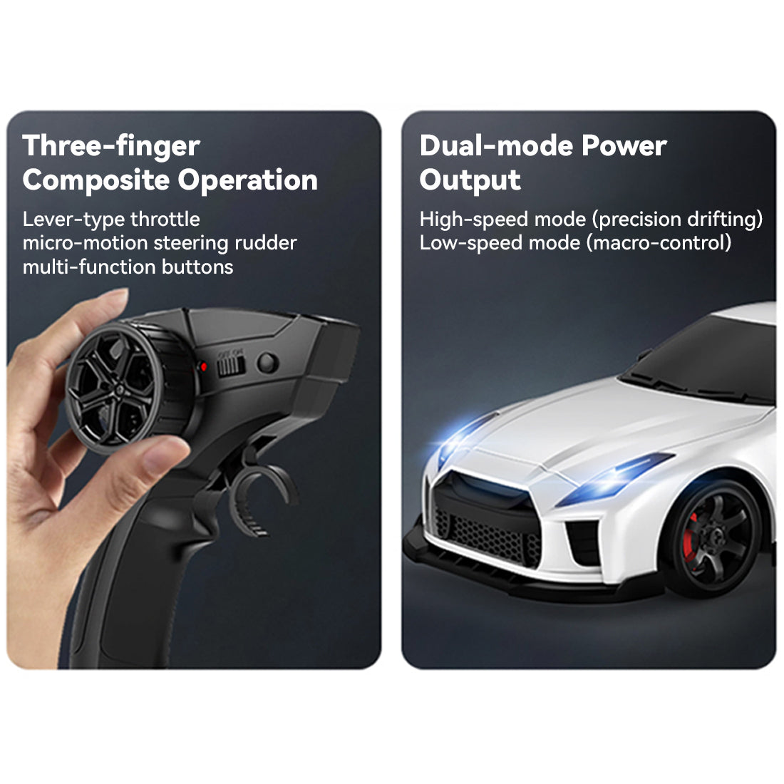 1/64 scale 2.4g 4ch 4wd half-proportional steering rc drift car with realistic brake calipers