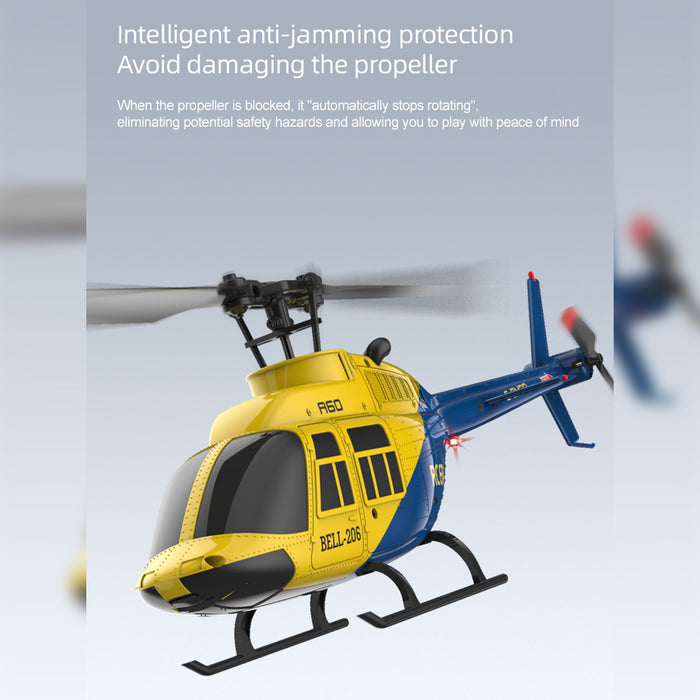 a60 bell206 90-class 2.4g 4ch single rotor flybarless mini rc helicopter model with optical flow altitude hold 1/42 scale