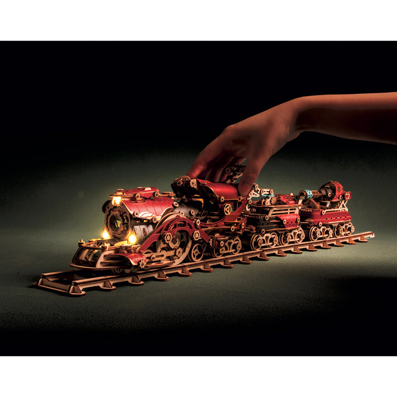 3d wooden steampunk victorian steam train model building kit 800+pcs with led light