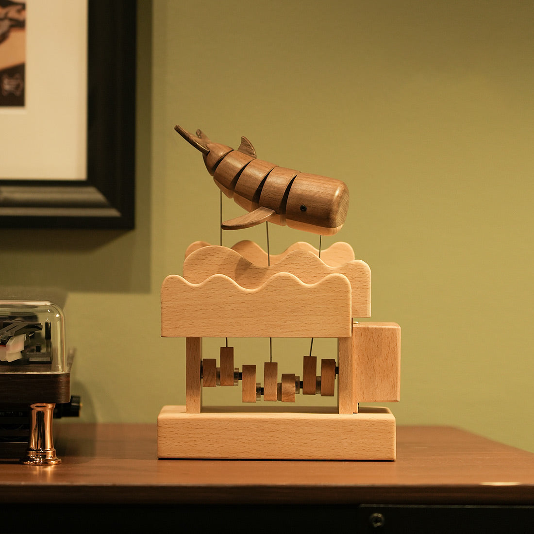 wooden whale dynamic model - desktop stress relief display