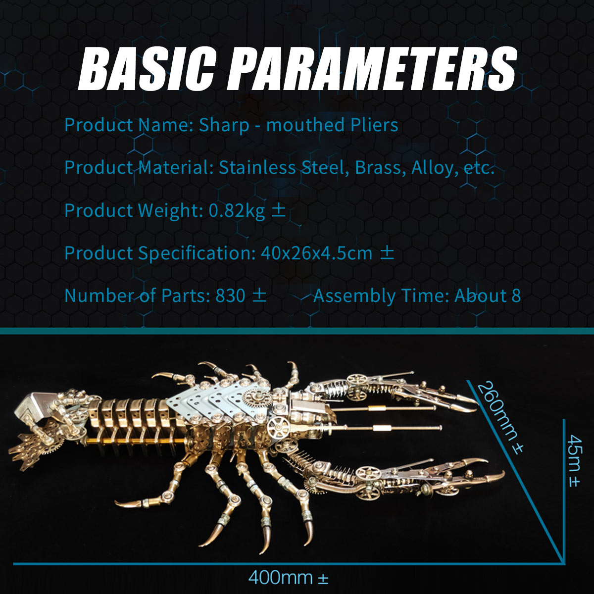 needle nose plier 3d metal mechanical lobster model kit