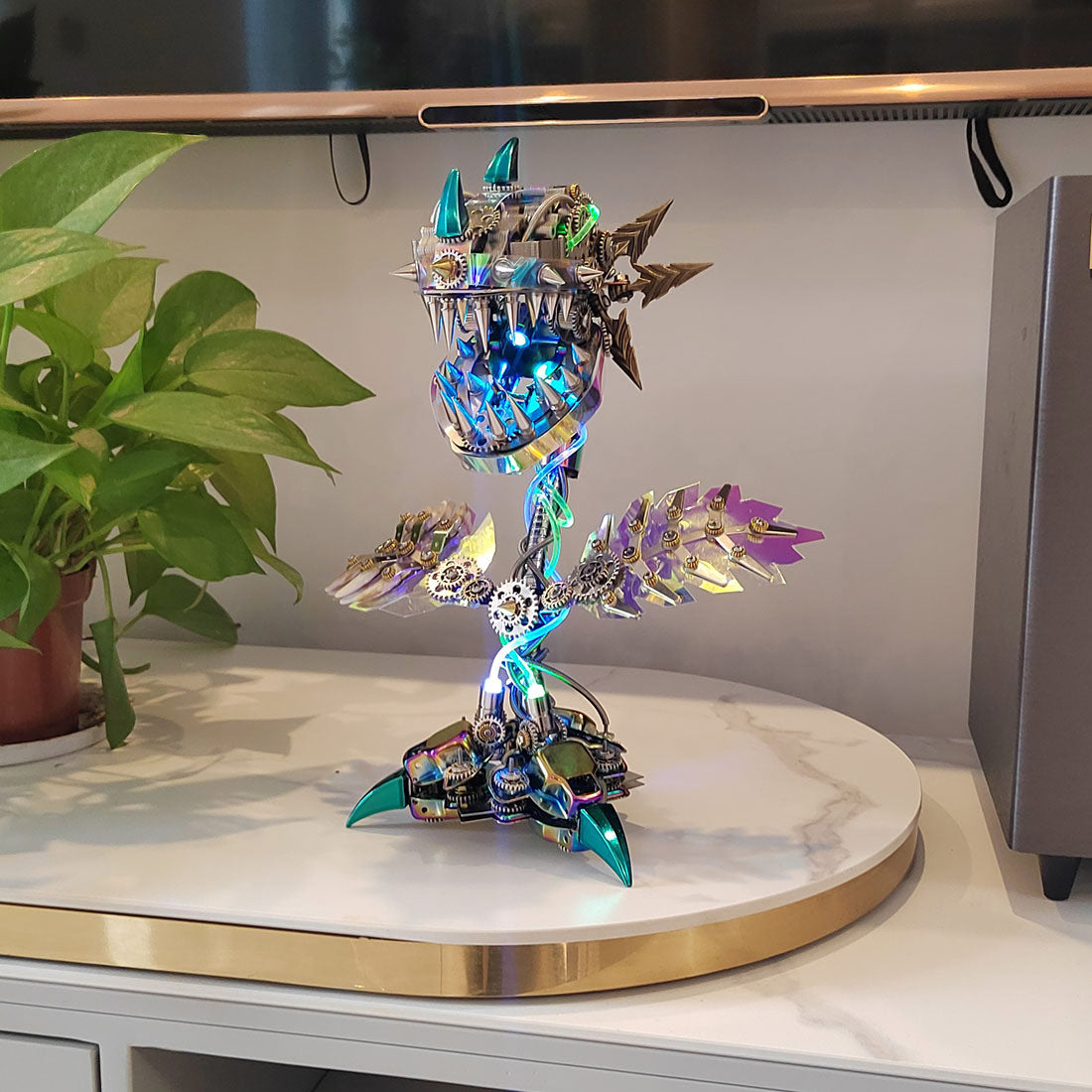 piranha plant flower 3d metal mechanical puzzle model kit with led lights