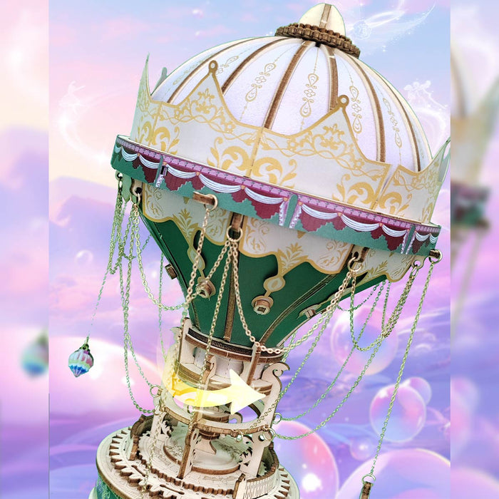 wooden diy dream hot air balloon steampunk music box model kit handcrafted gift
