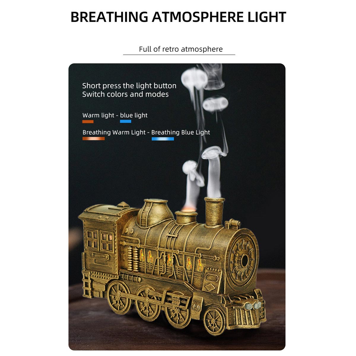train shape essential oil diffuser humidifier with dual-color led light