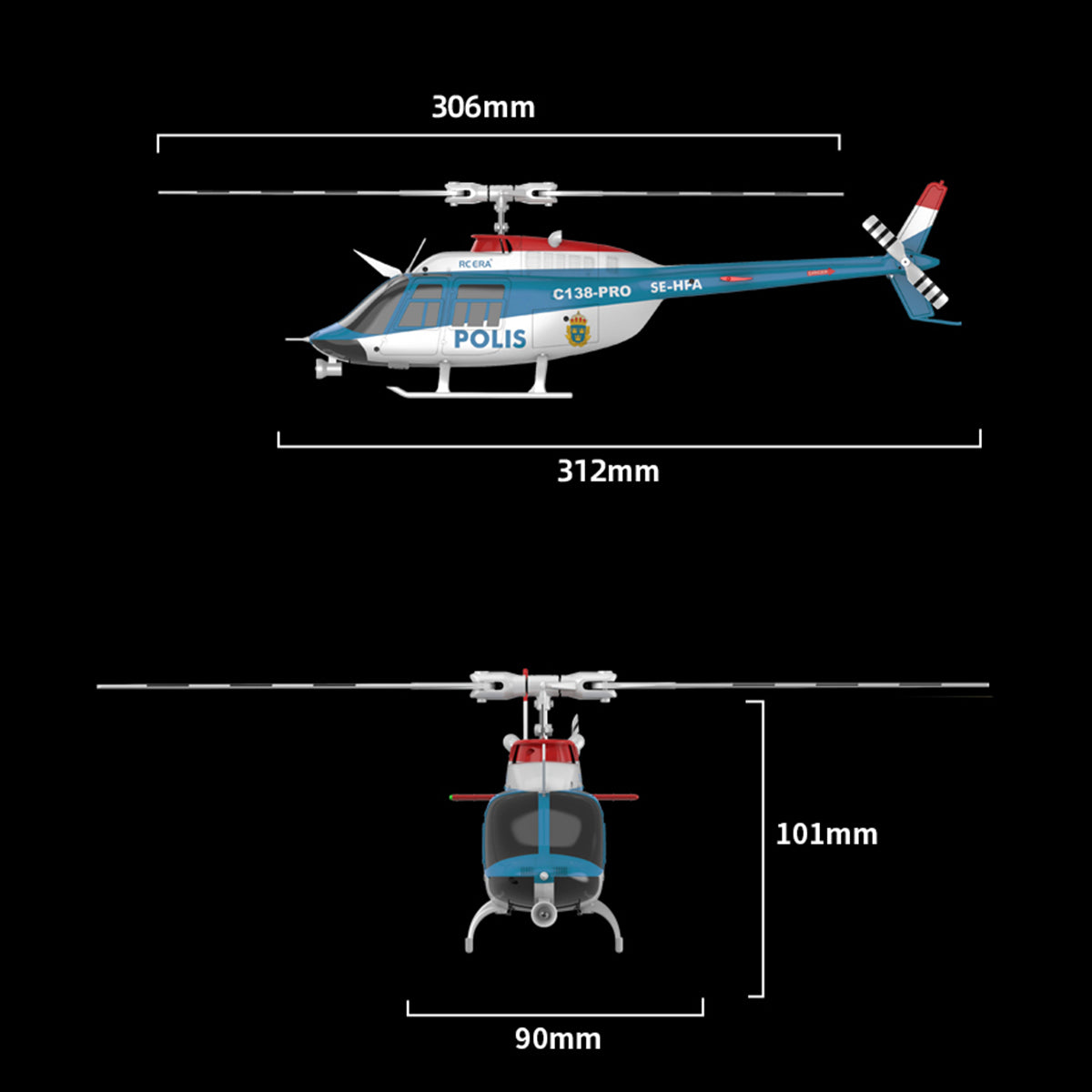rc era c138pro 1/33 scale bell 206 2.4g 6ch flybarless single-rotor rc helicopter model with one-touch inverted flight (rtf version/police livery)