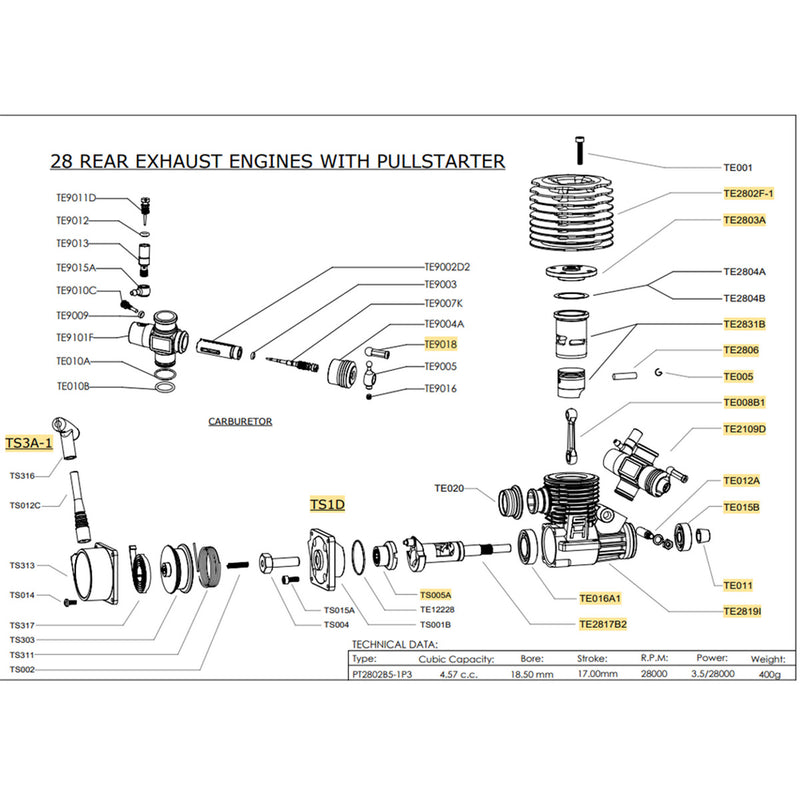 VRX SH.28 4.57cc Pull Start Engine Model for 1/8 Scale Methanol Fuel-Powered RC Car
