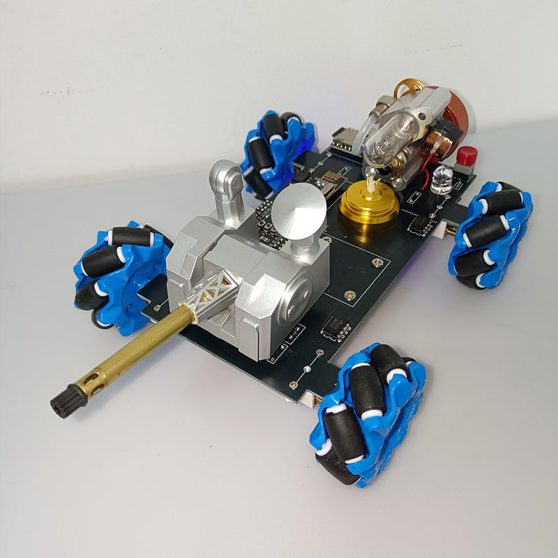 Stirling Engine RC Mecanum Wheel Vehicle with Crystal Cylinder, LCD Display - STEM Physics Model (Assembled) - EngineDIY