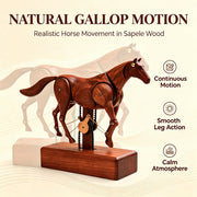 wooden mechanical horse automaton model, handcrafted dynamic horse sculpture with moving limbs & tail, desktop art decor (assembled)