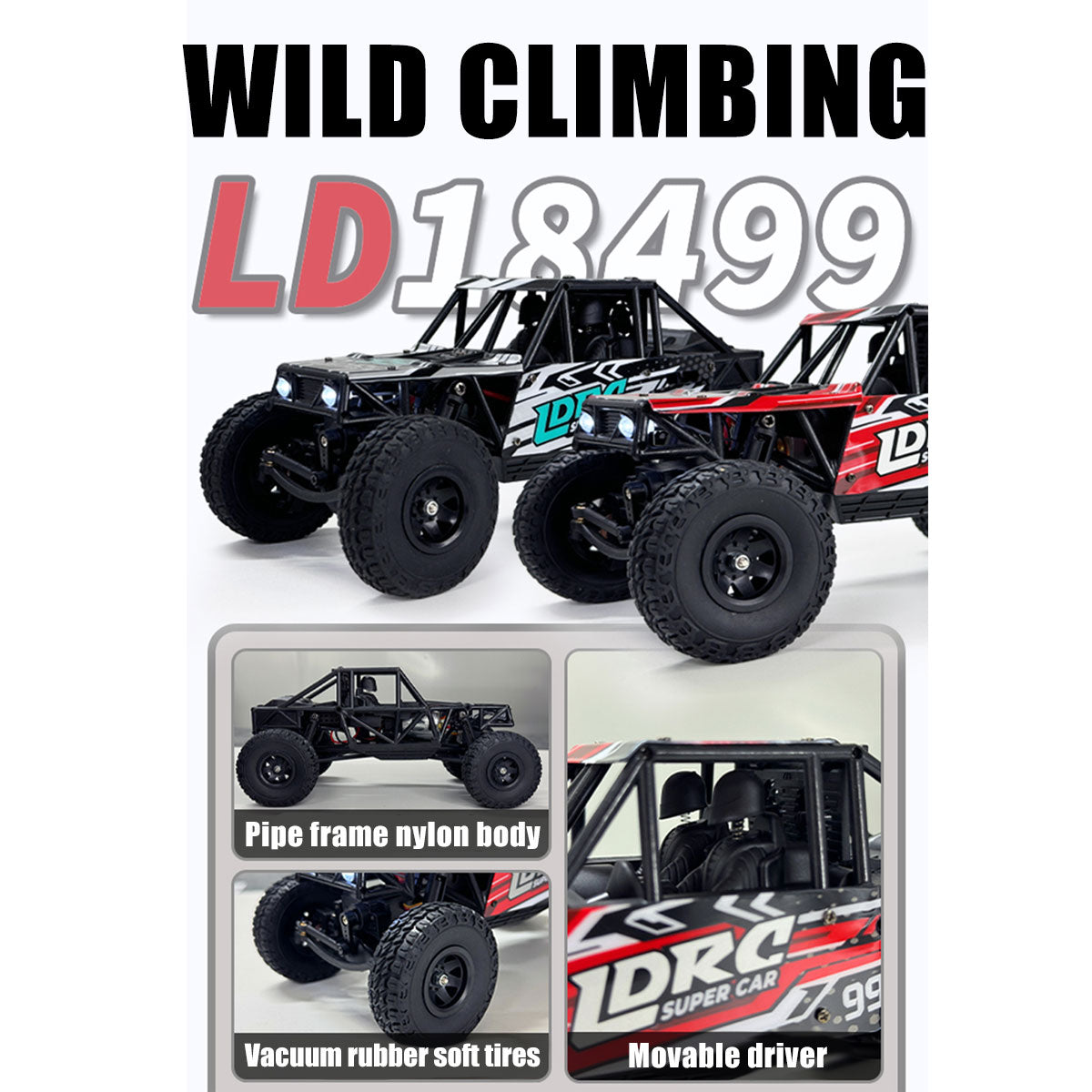 1/18 scale 2.4g 3ch 4wd tube chassis off-road rc car model with flip-up headlights