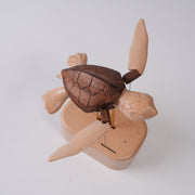 handcrafted wooden sea turtle dynamic model- desktop stress relief display